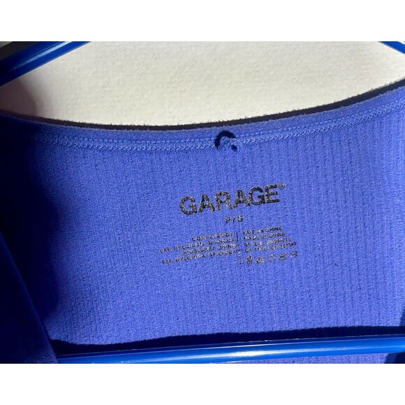 Garage Blue Ribbed V Neck Cropped Tank Top Size P/S Stretch Knit Bralette - Picture 3 of 4